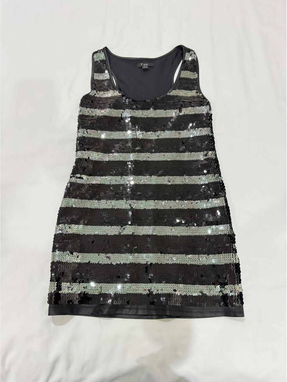 Forever 21 Vintage Y2K Style Edgy Sequin Stripe Tank Tunic Top Dress- Size Large